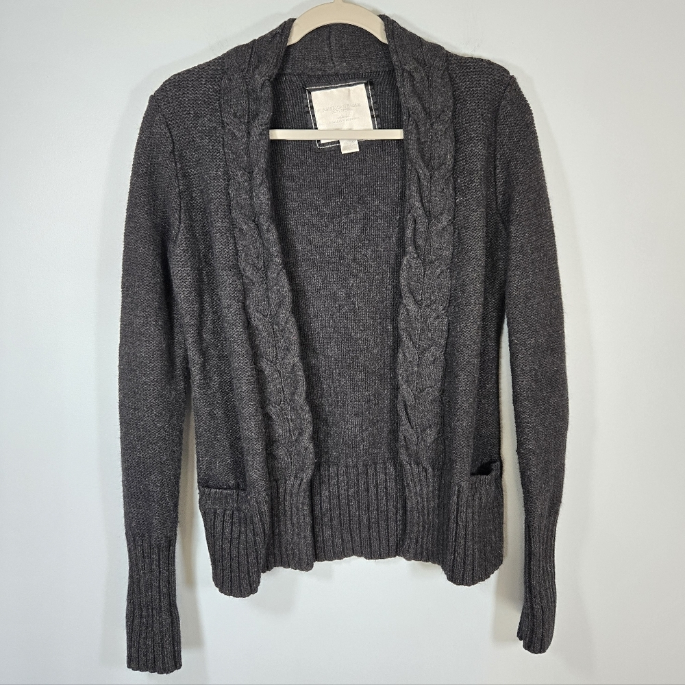 American Eagle Outfitters Charcoal Cable Knit Open Cardigan